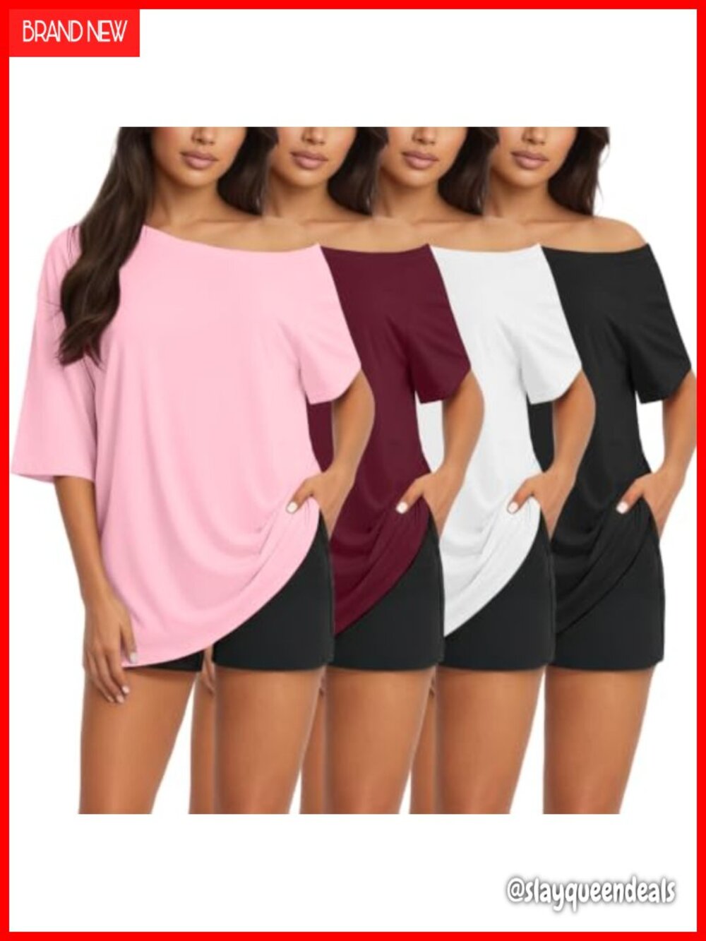 Off the Shoulder Oversized T-Shirts Soft Stretch Summer Tees for Women